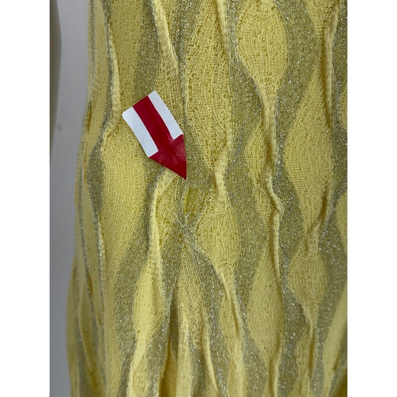 Black Halo Yellow Metallic Lurex Asymmetric Cutout Midi Dress Large - Picture 5 of 6